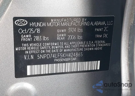 2019 Hyundai Elantra Se from USA, damaged, VIN 5NPD74LF5KH424865